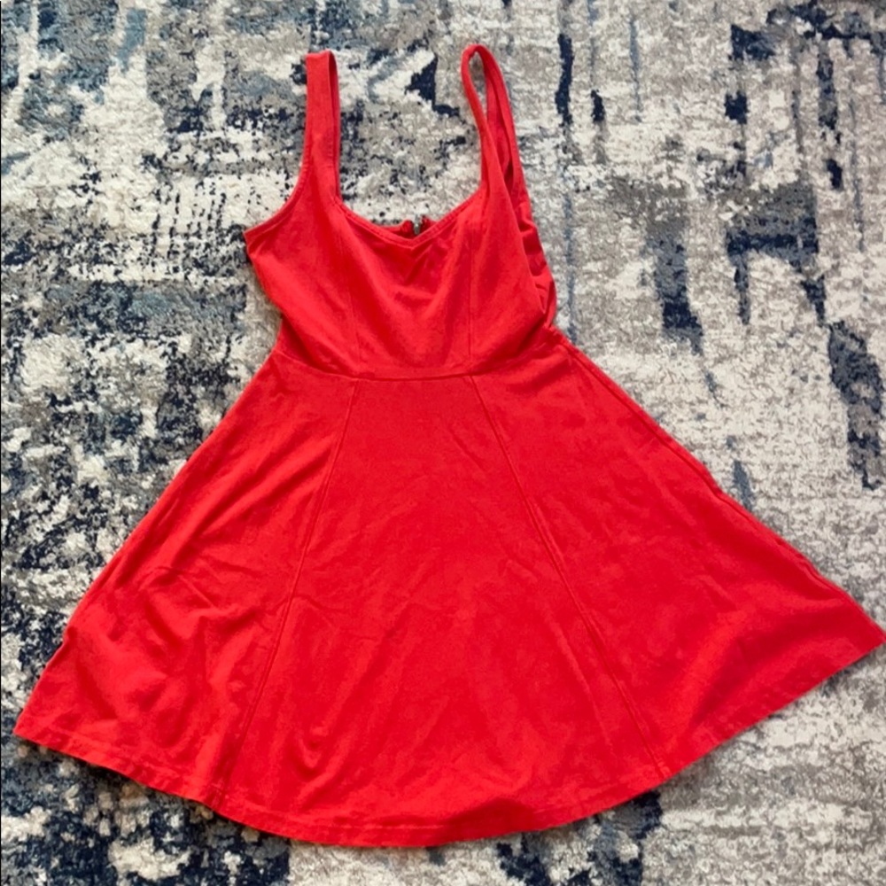 Express | Coral Red Fit & Flare Date Night Sleeveless Dress